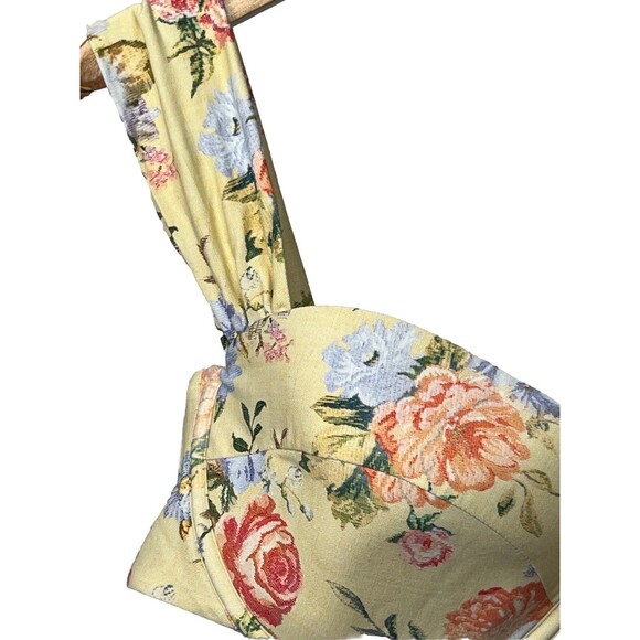 WeWoreWhat Bikini Top XL Underwire Foam Wide Pleat Straps Yellow Floral Romantic - Picture 7 of 8